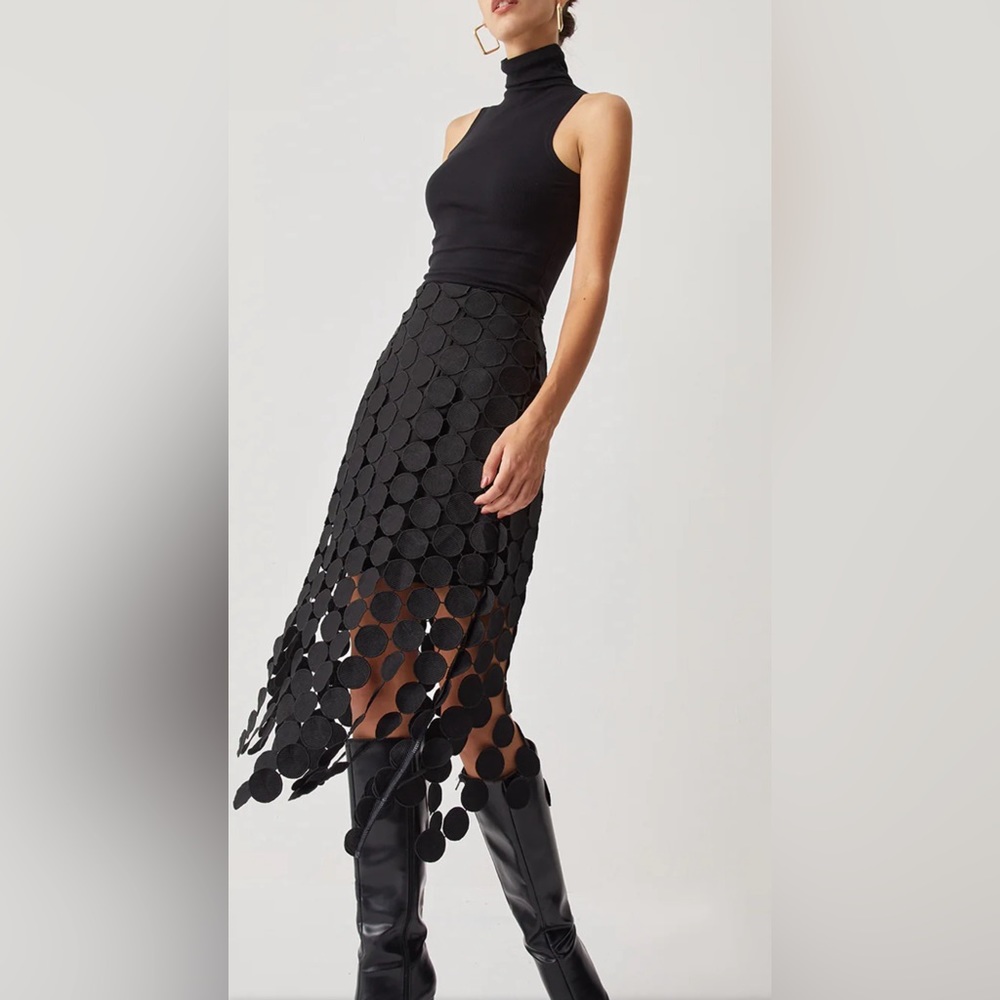 Commense Black Pencil Skirt with Circular Cutouts